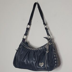 Vintage Y2K Punk Goth Harley Davidson Studded Black Leather Purse W Charm